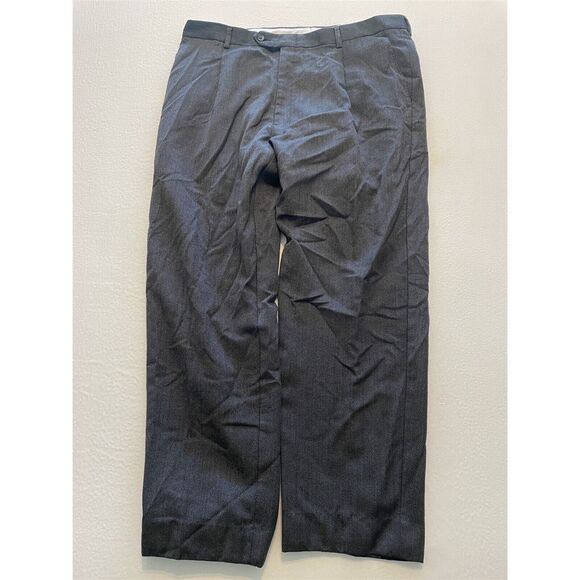 Hart Schaffner Marx 36 x 30 Gray 100% Wool Textured Twill‎ Pleated Dress Pants - Picture 1 of 8
